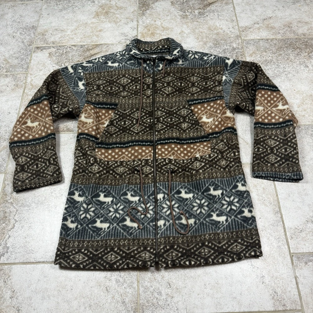 Vintage NY 10018 Jacket Womens Medium 90s Southwest Western Fair Isle Fleece‎